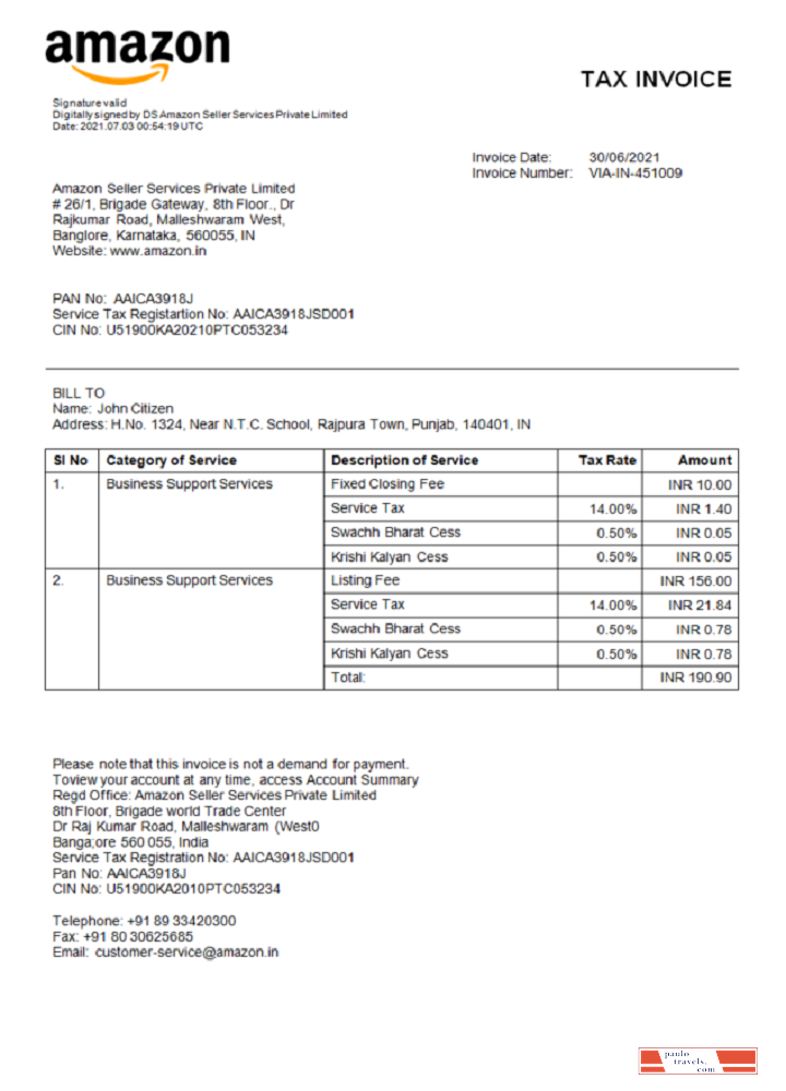 India Amazon American multinational technology company invoice PSD template